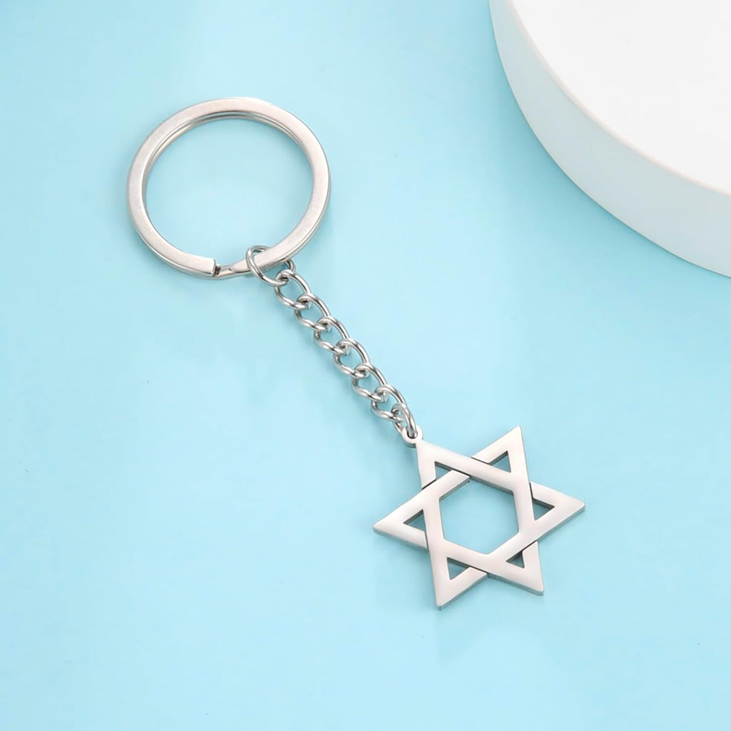 VASSAGO Davidsstjärna nyckelring för kvinnor män judisk stjärna Menorah nyckelring rostfritt stål Hanukkah nyckelring Israel religiösa smycken