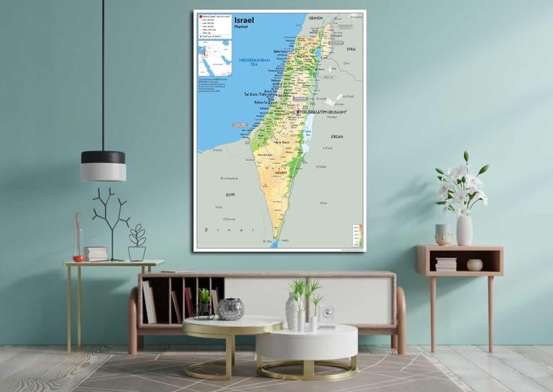 Karta över Israel, storlek A2, 59,4 x 42 cm, papperslaminerad