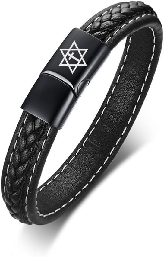 Judisk messiansk symbol läderarmband för kvinnor och män – kristendom kors davidamulett manschettarmband – judisk judendom tro armband Israel smycken för skydd