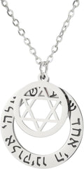 Shema Israel hebreisk bön välsignelse halsband hör O Israel Davidsstjärna hänge biblisk Kabbalah judiska smycken religiös present till män kvinnor, medium, rostfritt stål, ingen ädelsten,