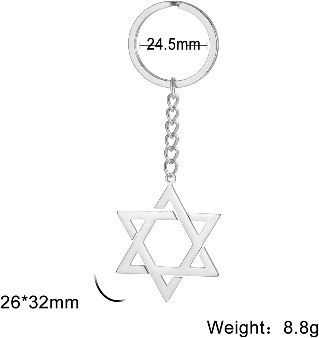 VASSAGO Davidsstjärna nyckelring för kvinnor män judisk stjärna Menorah nyckelring rostfritt stål Hanukkah nyckelring Israel religiösa smycken