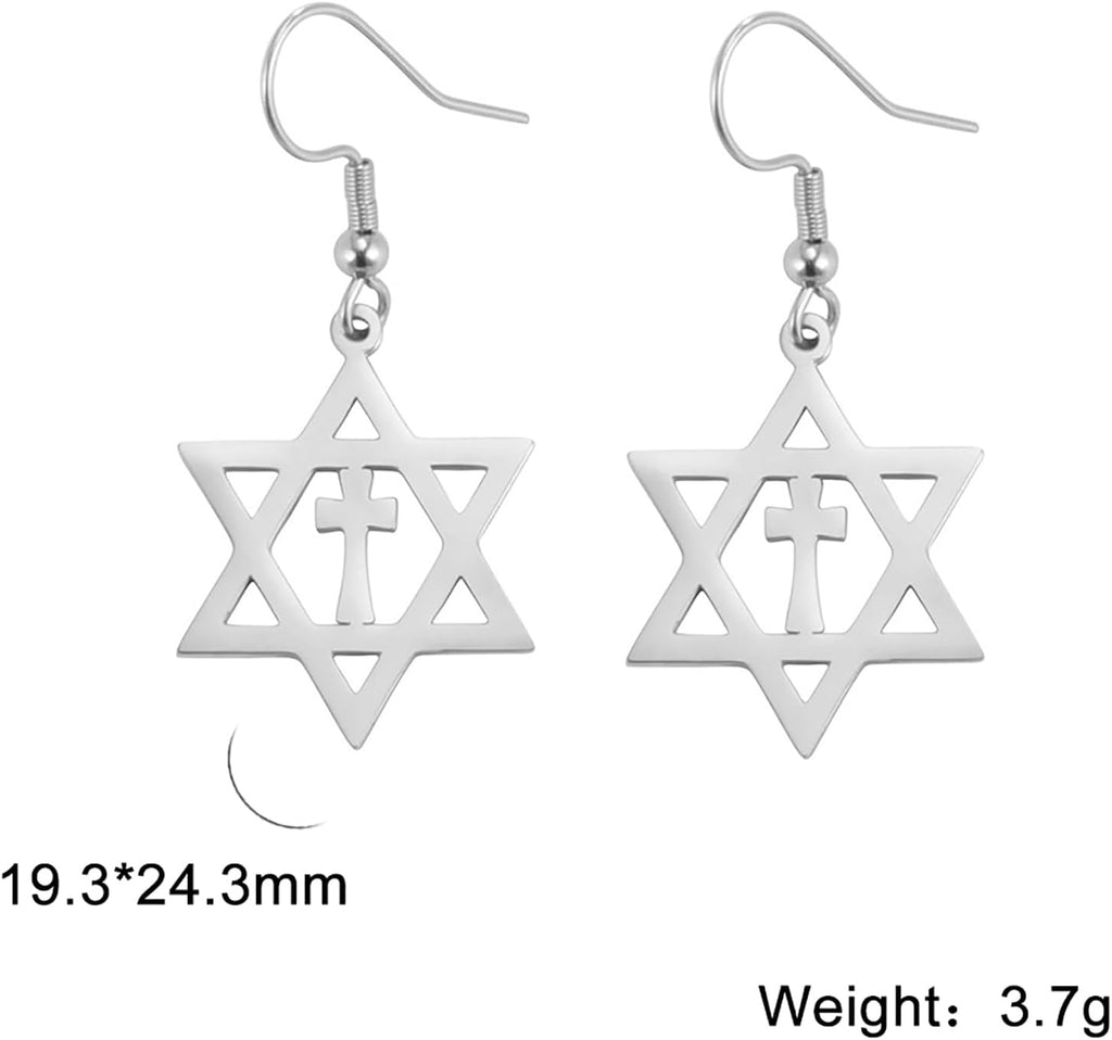 VASSAGO Davidsstjärna örhängen för kvinnor judisk stjärna med kors hängande droppörhängen rostfritt stål sexspetsiga stjärnörhängen Israel religiös judisk Hanukkah smyckesgåva