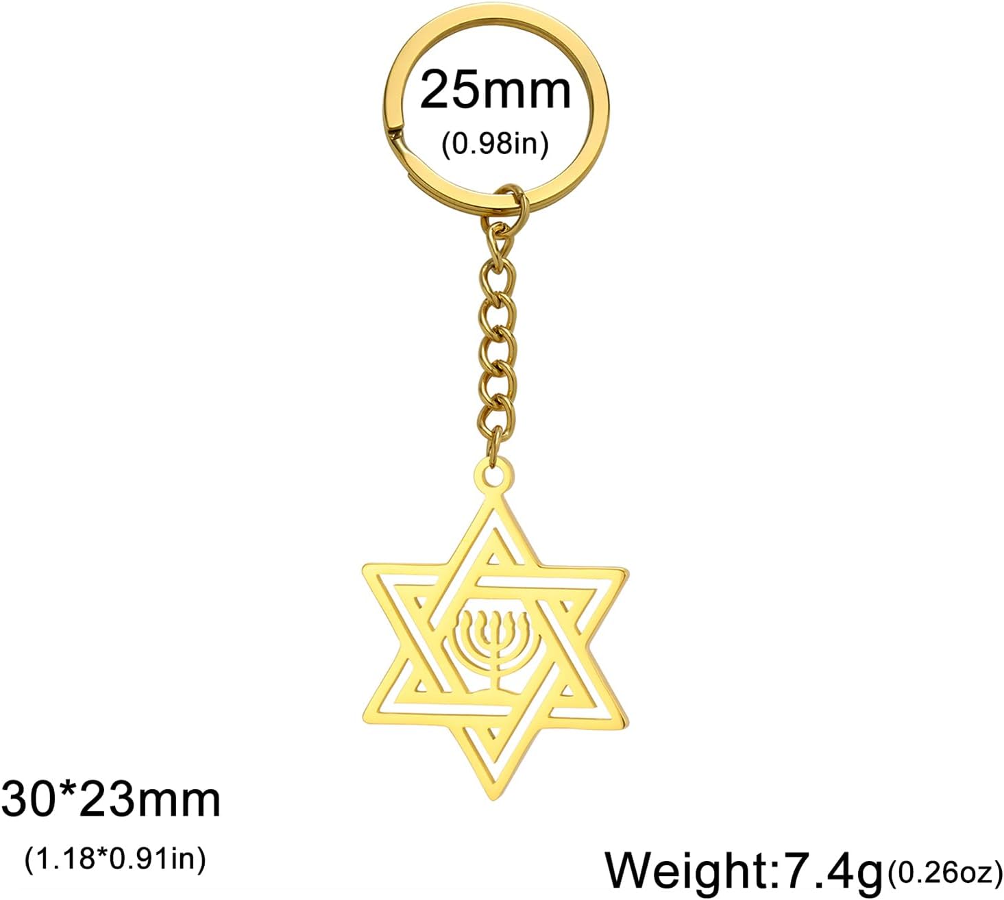 VASSAGO Davidsstjärna nyckelring för kvinnor män judisk stjärna Menorah nyckelring rostfritt stål Hanukkah nyckelring Israel religiösa smycken