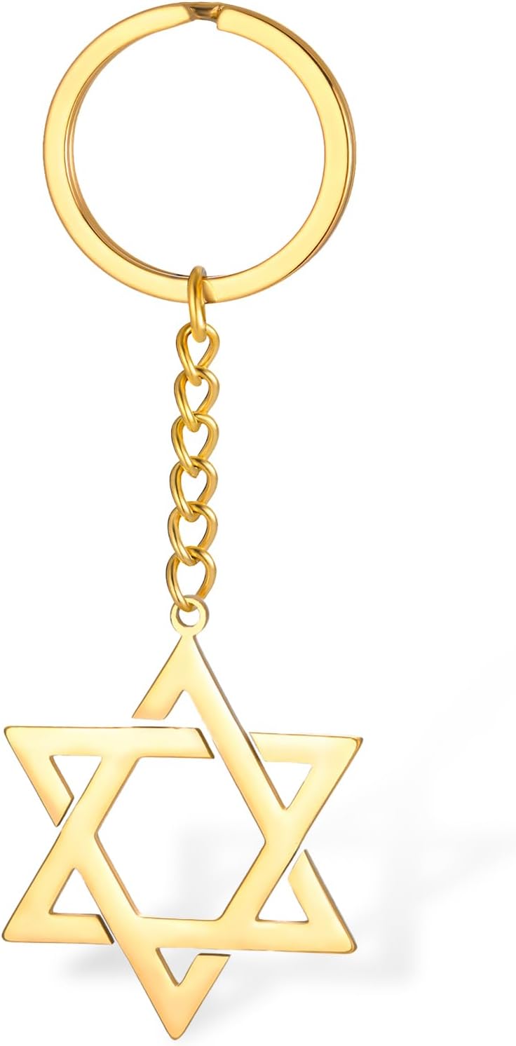 VASSAGO Davidsstjärna nyckelring för kvinnor män judisk stjärna Menorah nyckelring rostfritt stål Hanukkah nyckelring Israel religiösa smycken