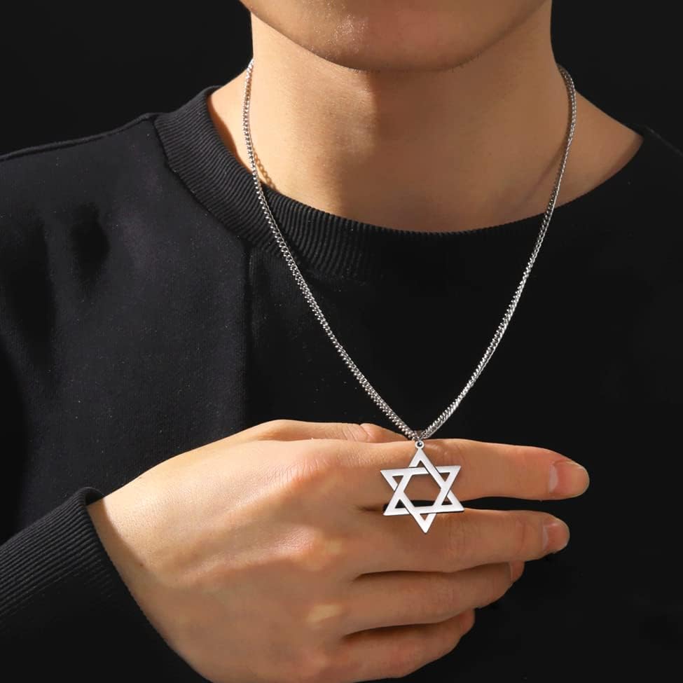 VASSAGO Halsband med davidsstjärnan, talisman, rostfritt stål, hänge, judisk sexkant, israelitiskt smycke för män