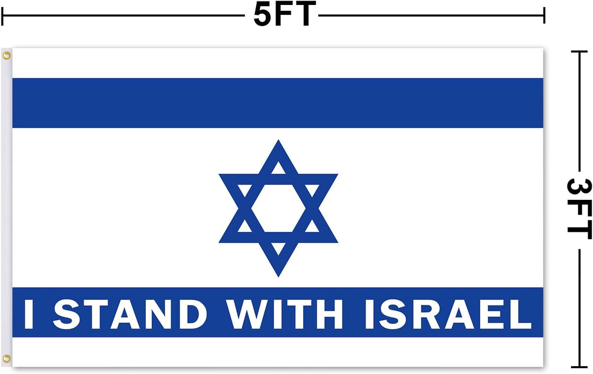 I Stand with Israels flagga 3 x 5 - Israels flagga banderoll - dubbelsydd polyester med mässingsöljetter