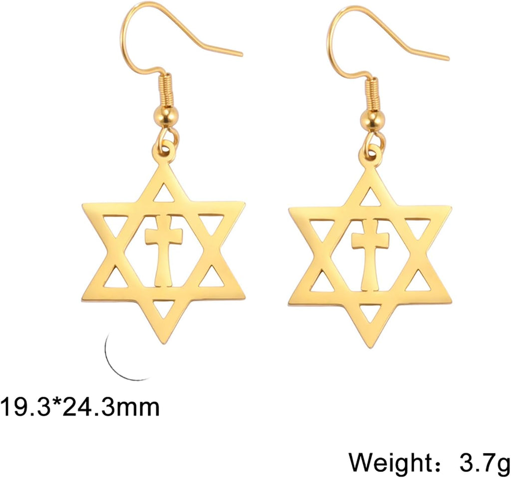 VASSAGO Davidsstjärna örhängen för kvinnor judisk stjärna med kors hängande droppörhängen rostfritt stål sexspetsiga stjärnörhängen Israel religiös judisk Hanukkah smyckesgåva