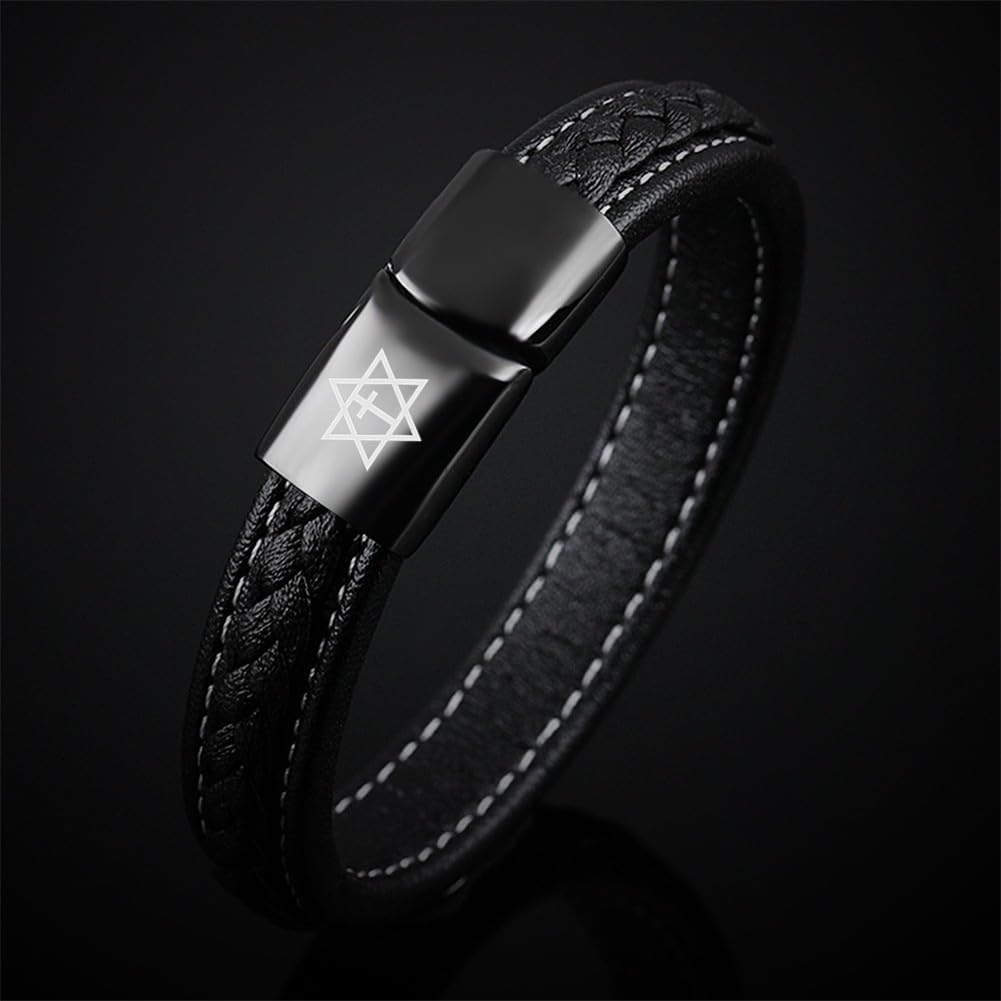 Judisk messiansk symbol läderarmband för kvinnor och män – kristendom kors davidamulett manschettarmband – judisk judendom tro armband Israel smycken för skydd