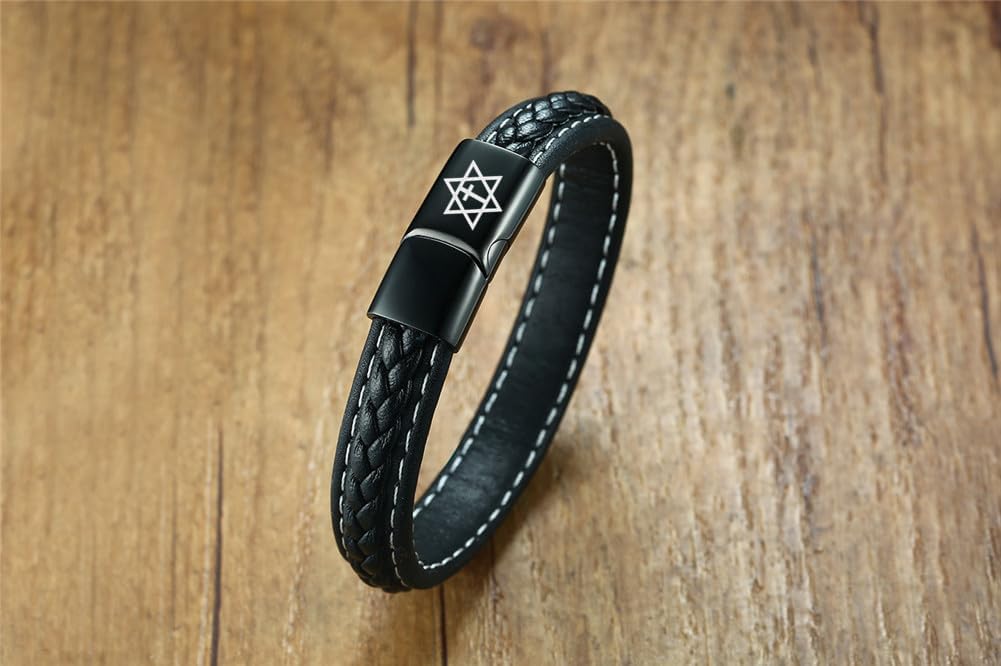 Judisk messiansk symbol läderarmband för kvinnor och män – kristendom kors davidamulett manschettarmband – judisk judendom tro armband Israel smycken för skydd