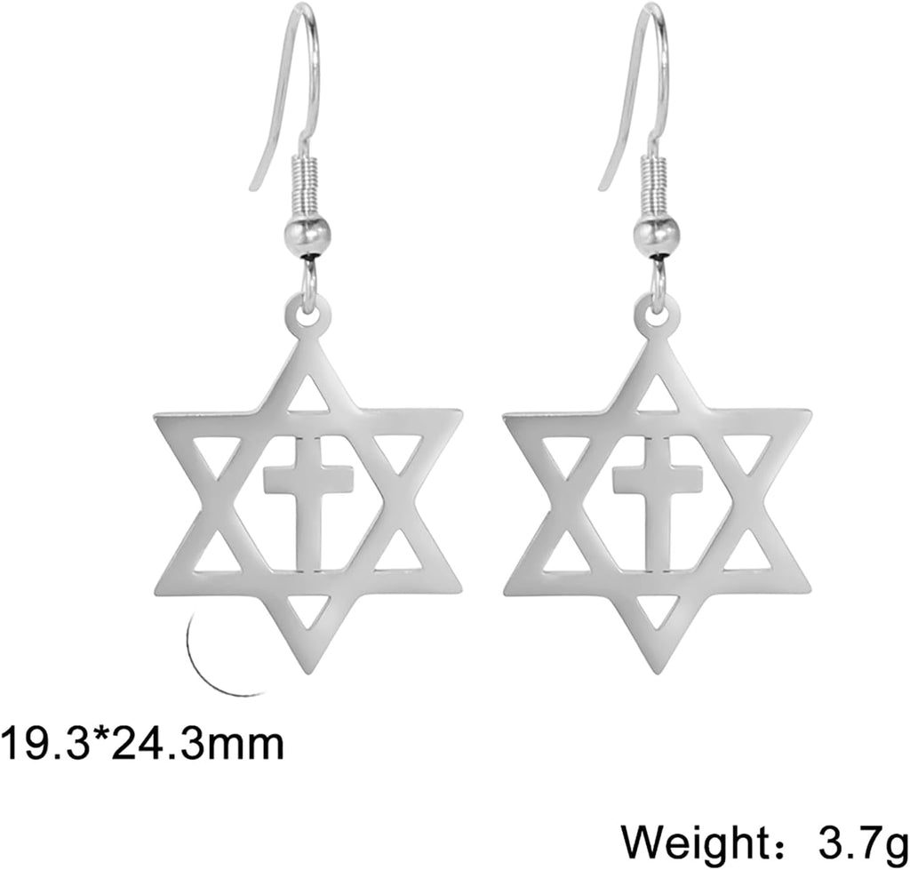 VASSAGO Davidsstjärna örhängen för kvinnor judisk stjärna med kors hängande droppörhängen rostfritt stål sexspetsiga stjärnörhängen Israel religiös judisk Hanukkah smyckesgåva