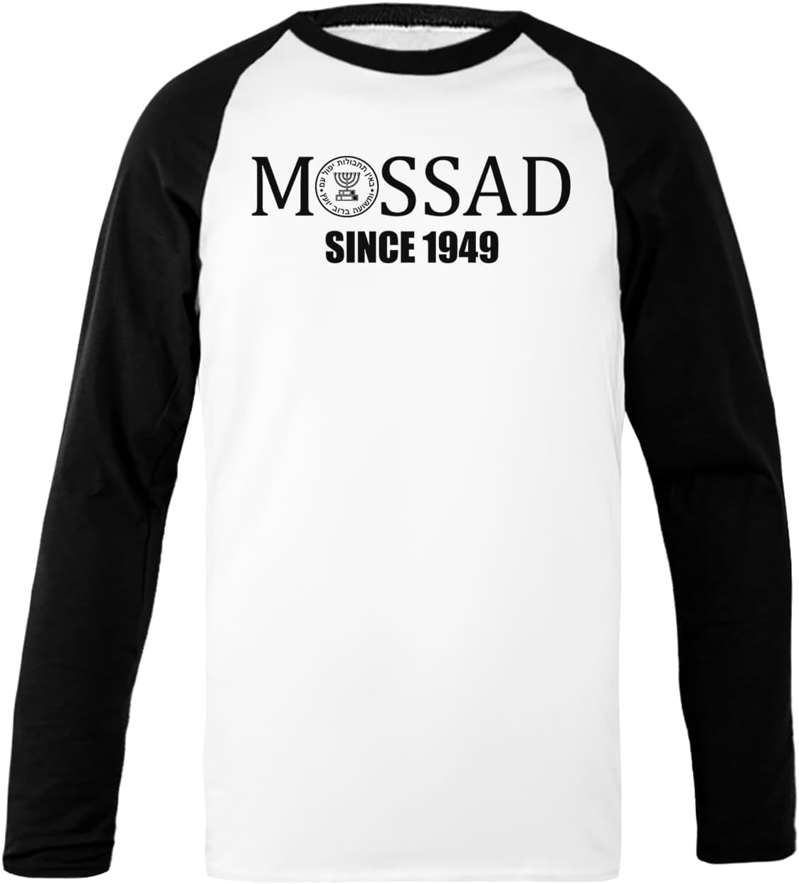 Mossad Israel Svartärmad Vit Unisex Baseball T-Shirt Black-Sleeved White Unisex Baseball T-Shirt
