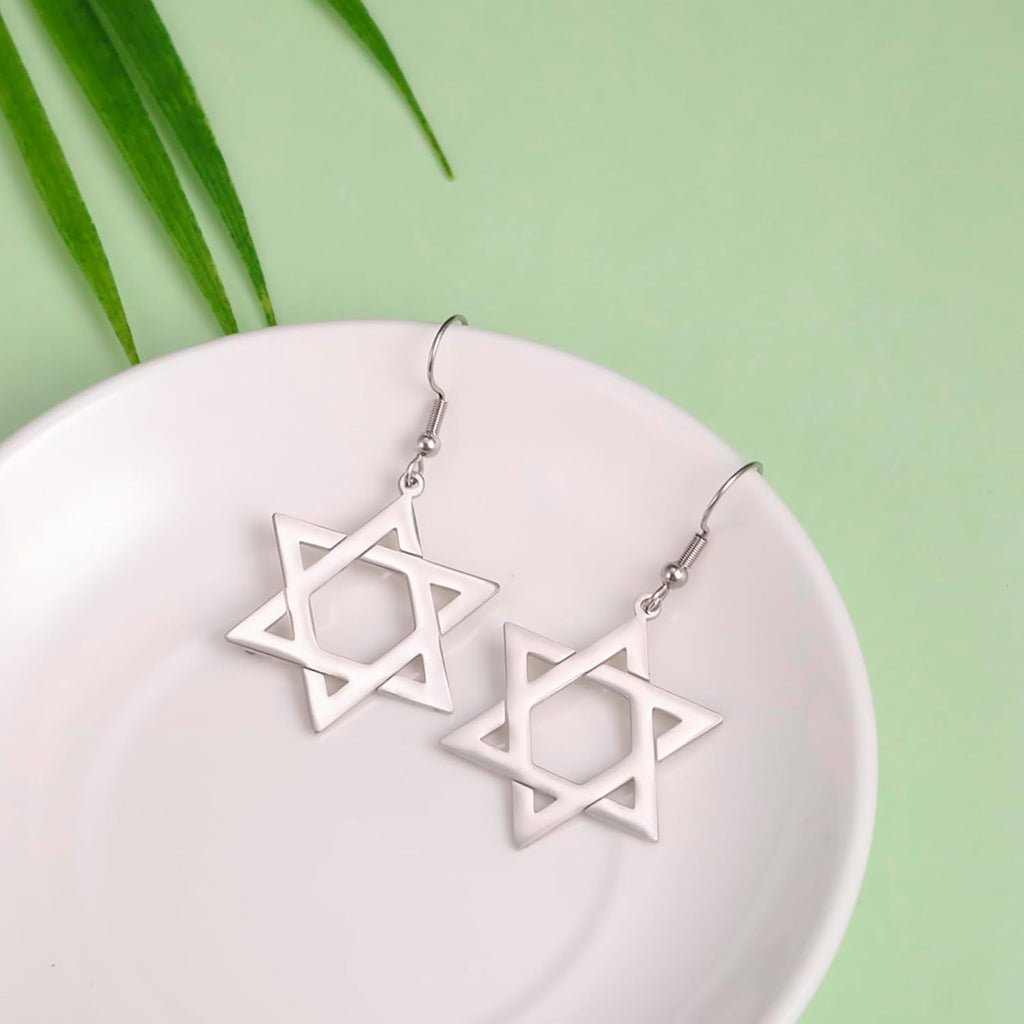 VASSAGO Davidsstjärna örhängen för kvinnor judisk stjärna med kors hängande droppörhängen rostfritt stål sexspetsiga stjärnörhängen Israel religiös judisk Hanukkah smyckesgåva