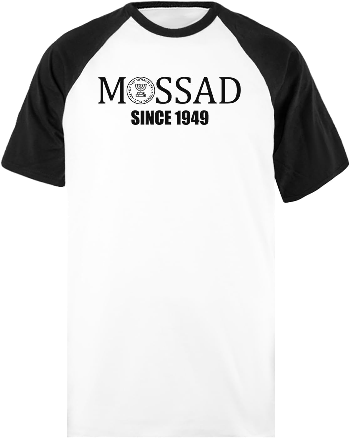 Mossad Israel Kort Svartärmad Vit Unisex Baseball T-Shirt Short Black-Sleeved White Unisex Baseball T-Shirt
