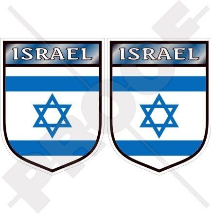ISRAEL Israelisk sköld, judiska hebreiska 75 mm (3 tum) vinyl stötfångarklistermärken, dekaler x 2