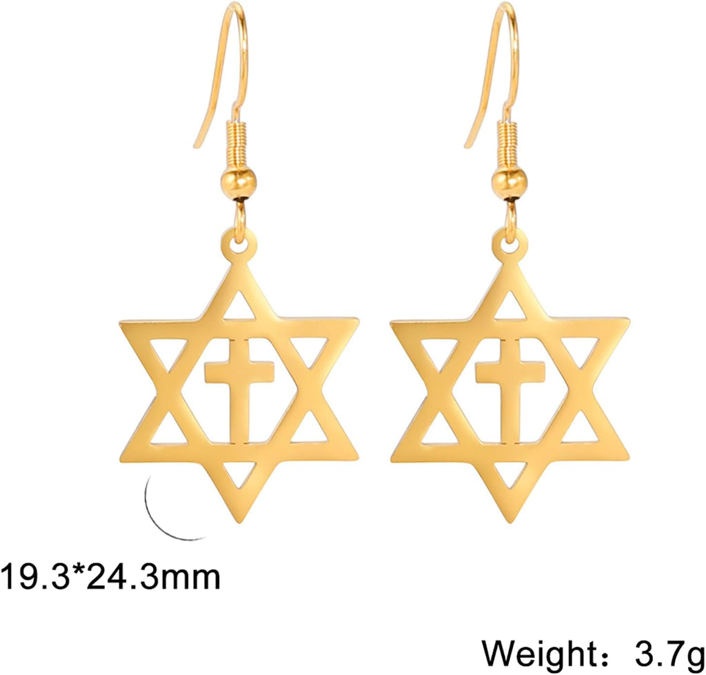 VASSAGO Davidsstjärna örhängen för kvinnor judisk stjärna med kors hängande droppörhängen rostfritt stål sexspetsiga stjärnörhängen Israel religiös judisk Hanukkah smyckesgåva