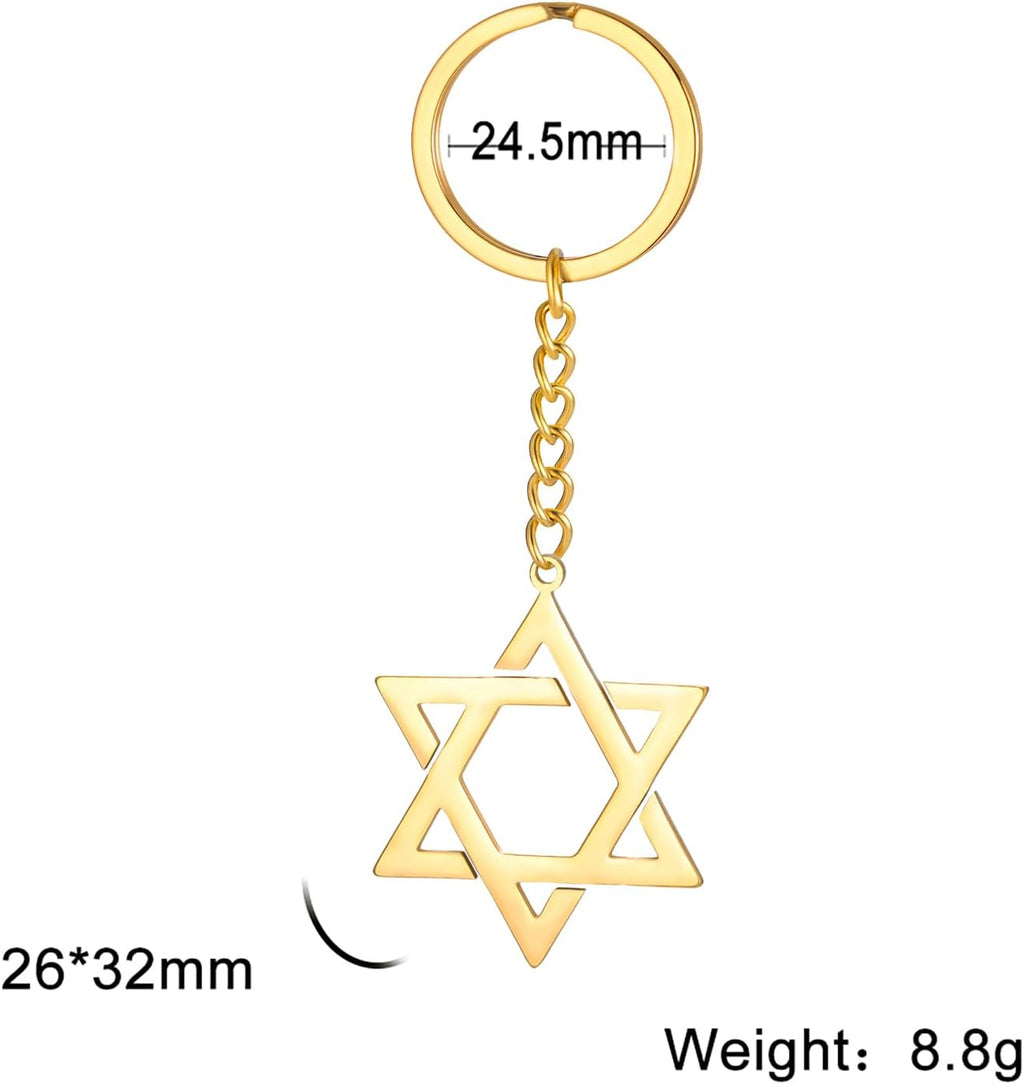 VASSAGO Davidsstjärna nyckelring för kvinnor män judisk stjärna Menorah nyckelring rostfritt stål Hanukkah nyckelring Israel religiösa smycken