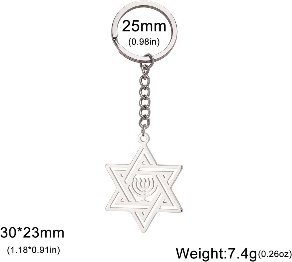 VASSAGO Davidsstjärna nyckelring för kvinnor män judisk stjärna Menorah nyckelring rostfritt stål Hanukkah nyckelring Israel religiösa smycken