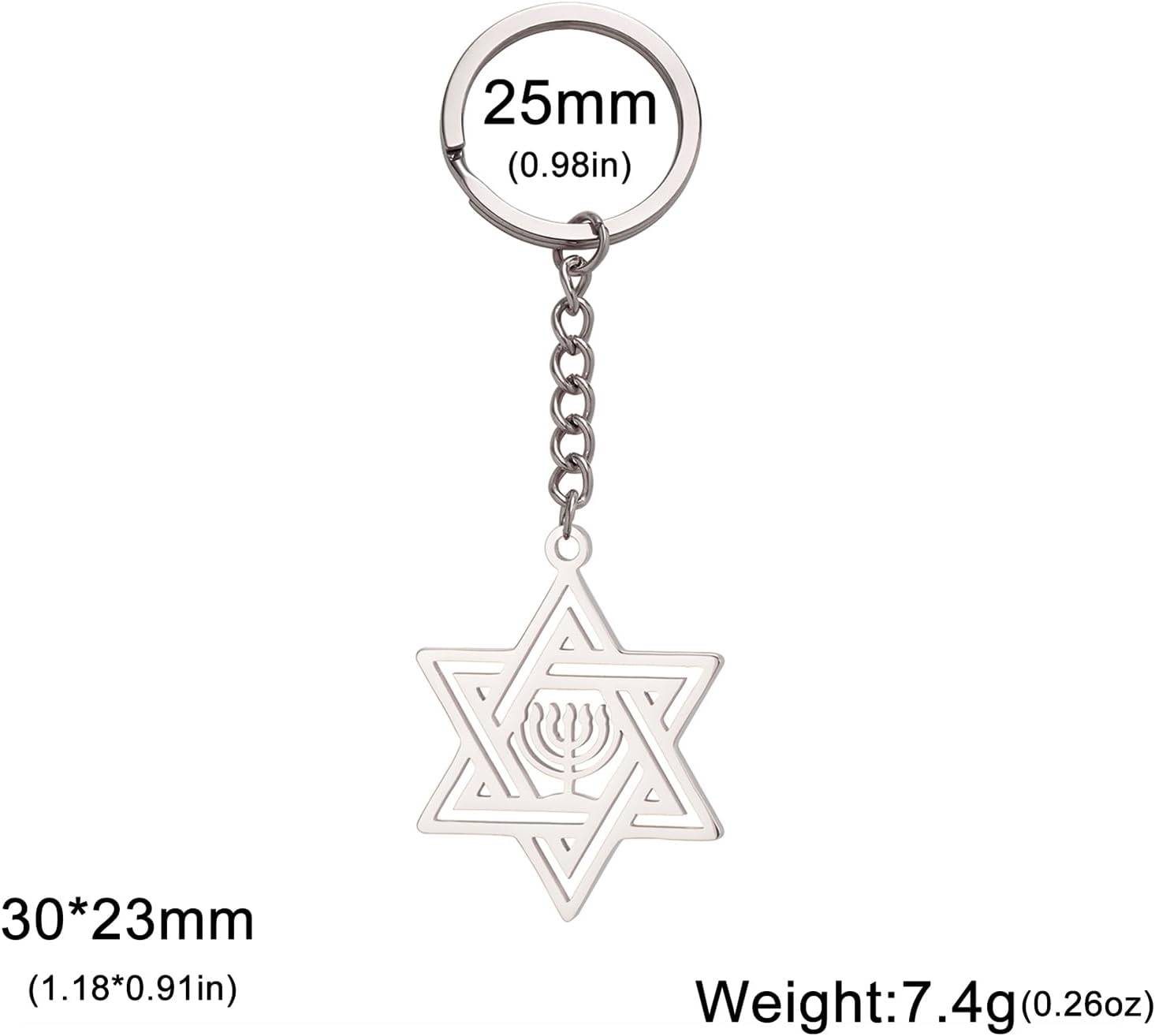 VASSAGO Davidsstjärna nyckelring för kvinnor män judisk stjärna Menorah nyckelring rostfritt stål Hanukkah nyckelring Israel religiösa smycken