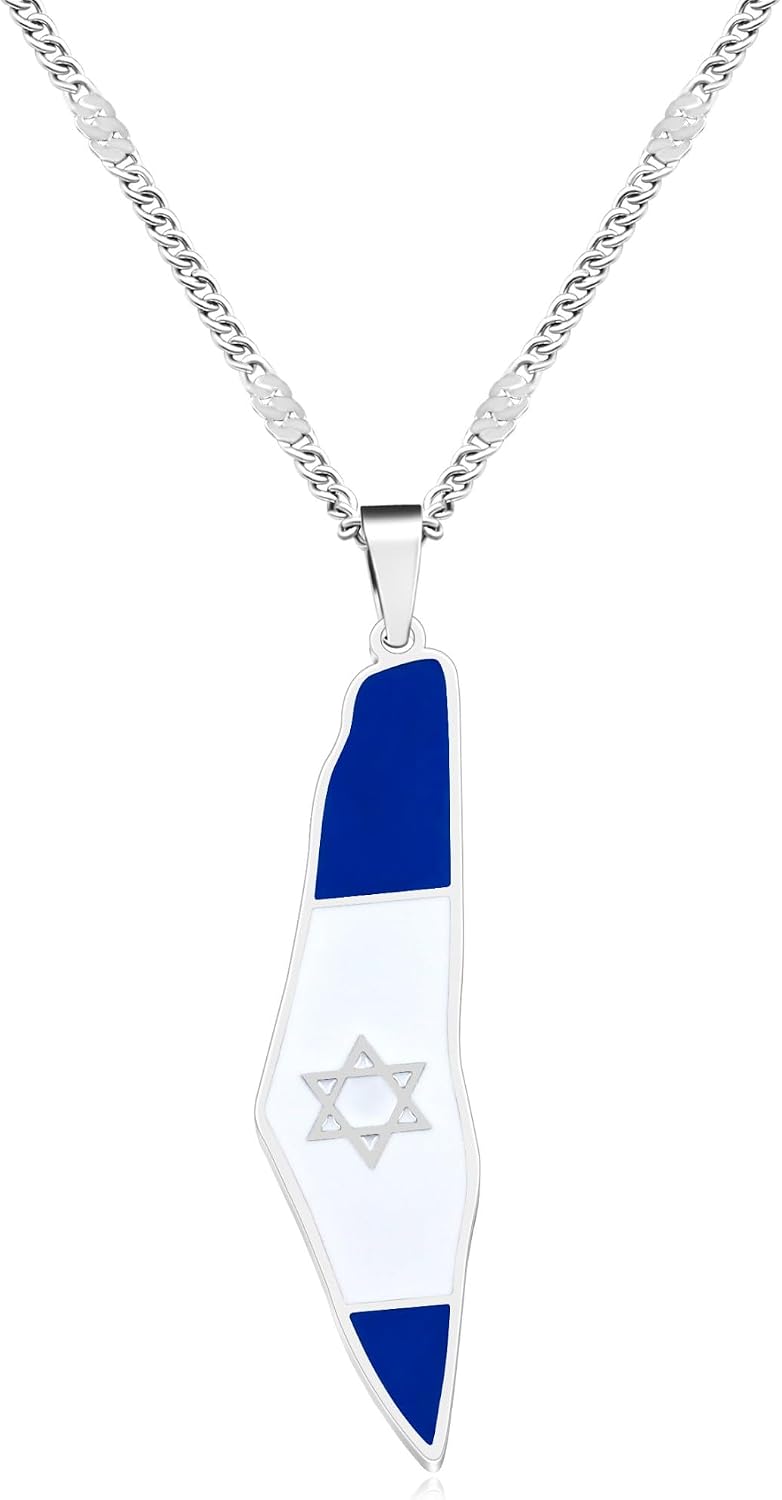Blå och Vit Davidstjärna Israel Flagga Halsband - Israelsk Stolthet Smycken för Män YA5139
