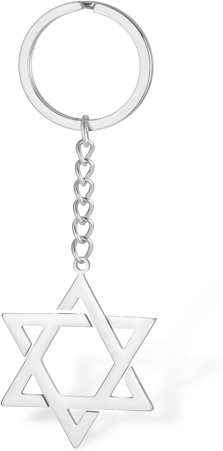 VASSAGO Davidsstjärna nyckelring för kvinnor män judisk stjärna Menorah nyckelring rostfritt stål Hanukkah nyckelring Israel religiösa smycken