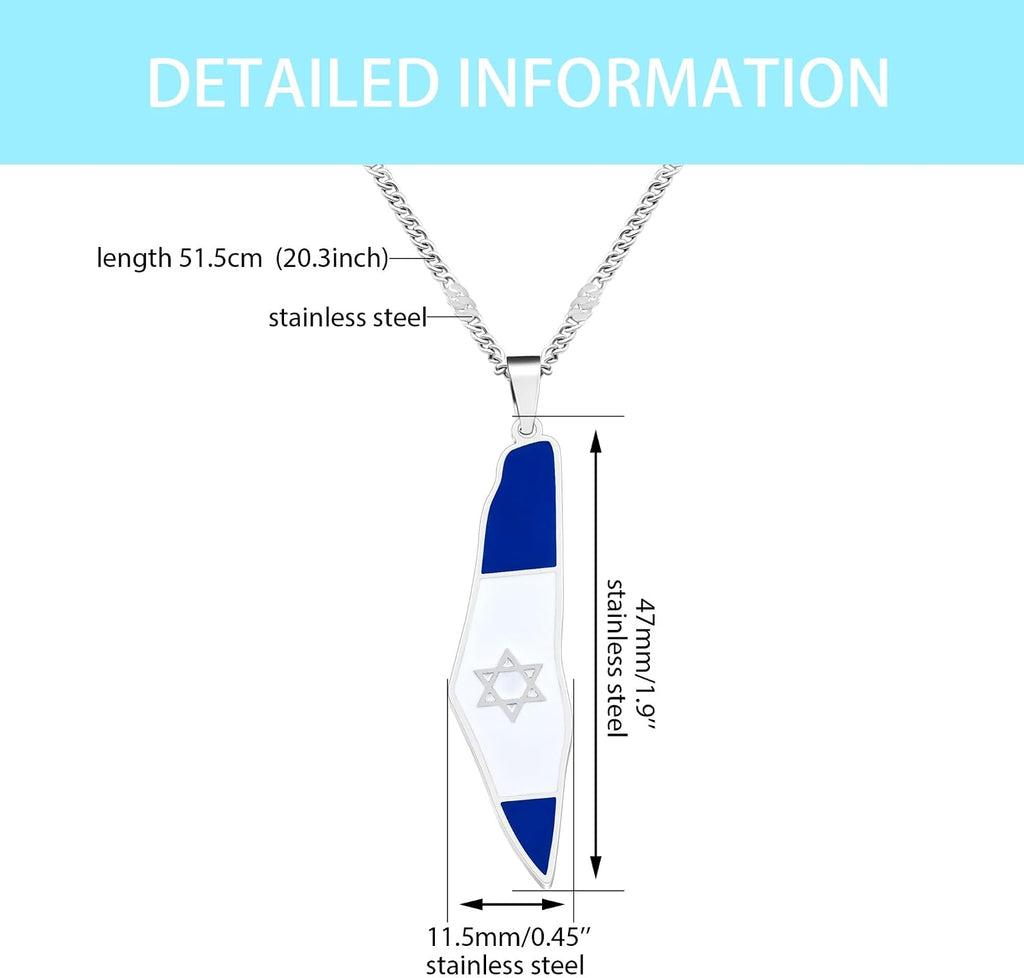 Blå och Vit Davidstjärna Israel Flagga Halsband - Israelsk Stolthet Smycken för Män YA5139