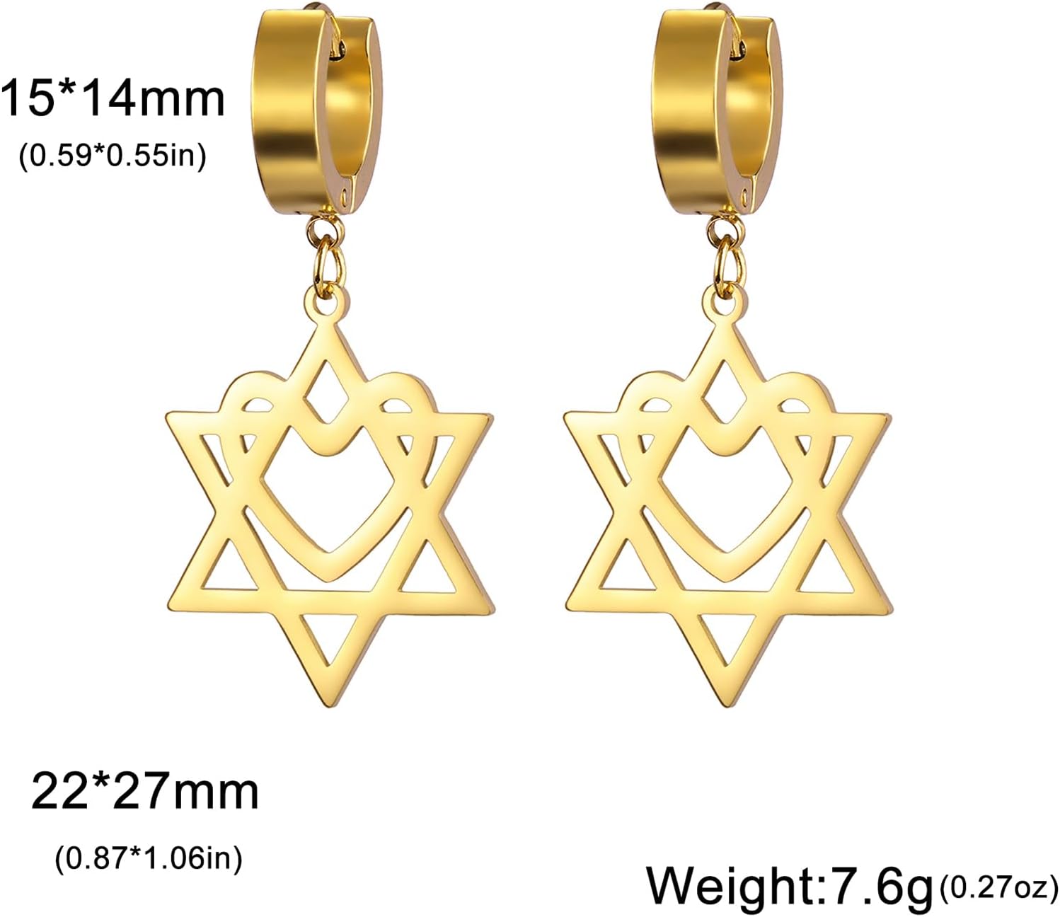 VASSAGO Davidsstjärna örhängen för kvinnor judisk stjärna med kors hängande droppörhängen rostfritt stål sexspetsiga stjärnörhängen Israel religiös judisk Hanukkah smyckesgåva