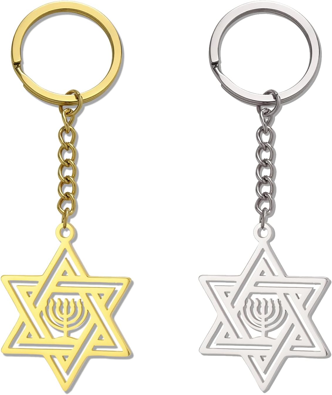 VASSAGO Davidsstjärna nyckelring för kvinnor män judisk stjärna Menorah nyckelring rostfritt stål Hanukkah nyckelring Israel religiösa smycken