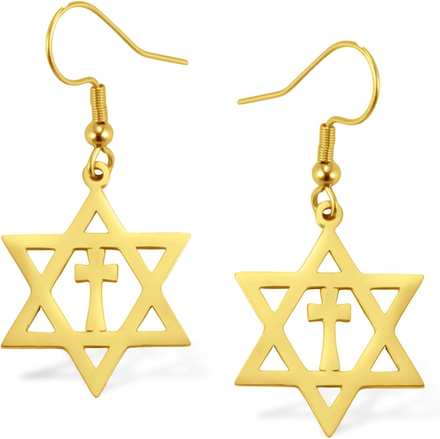 VASSAGO Davidsstjärna örhängen för kvinnor judisk stjärna med kors hängande droppörhängen rostfritt stål sexspetsiga stjärnörhängen Israel religiös judisk Hanukkah smyckesgåva