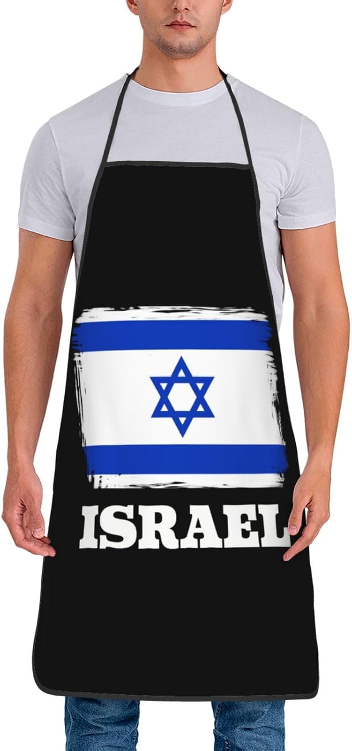 Nyhet Israel Israels flagga köksförkläde oljebeständigt slaktarförkläde bekväma kockförkläden för bakning grillning restaurang 52 x 72 cm