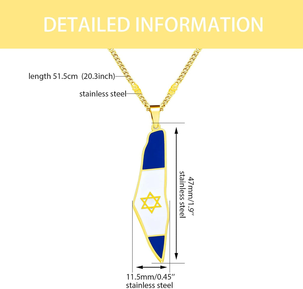 Blå och Vit Davidstjärna Israel Flagga Halsband - Israelsk Stolthet Smycken för Män YA5139