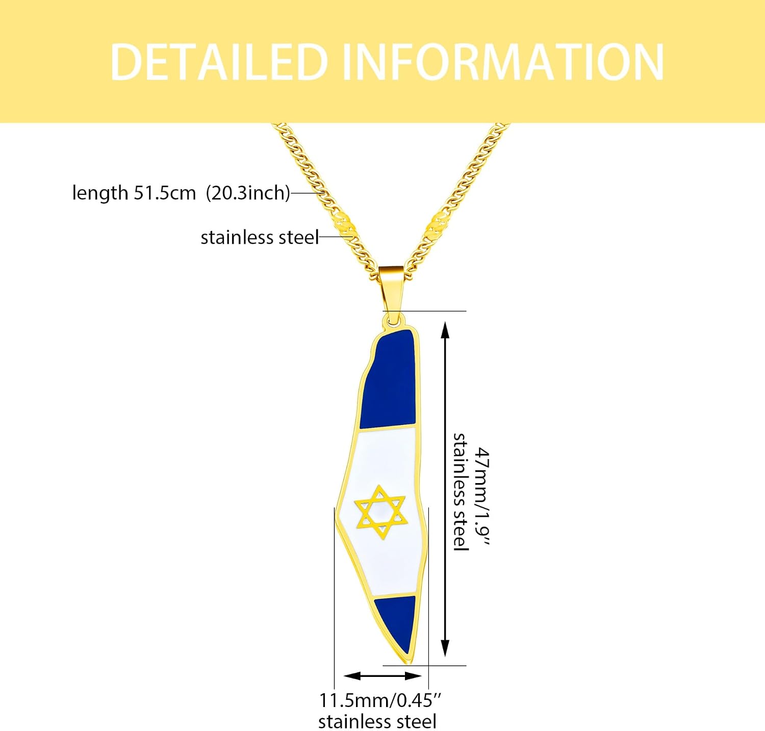 Blå och Vit Davidstjärna Israel Flagga Halsband - Israelsk Stolthet Smycken för Män YA5139