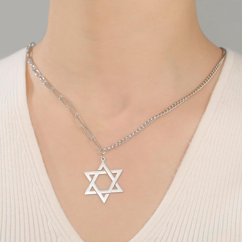 VASSAGO Halsband med davidsstjärnan, talisman, rostfritt stål, hänge, judisk sexkant, israelitiskt smycke för män