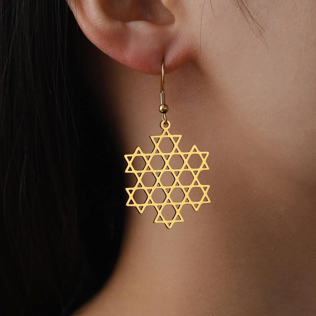 VASSAGO Davidsstjärna örhängen för kvinnor judisk stjärna med kors hängande droppörhängen rostfritt stål sexspetsiga stjärnörhängen Israel religiös judisk Hanukkah smyckesgåva
