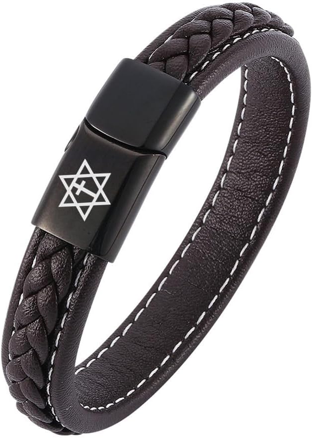 Judisk messiansk symbol läderarmband för kvinnor och män – kristendom kors davidamulett manschettarmband – judisk judendom tro armband Israel smycken för skydd
