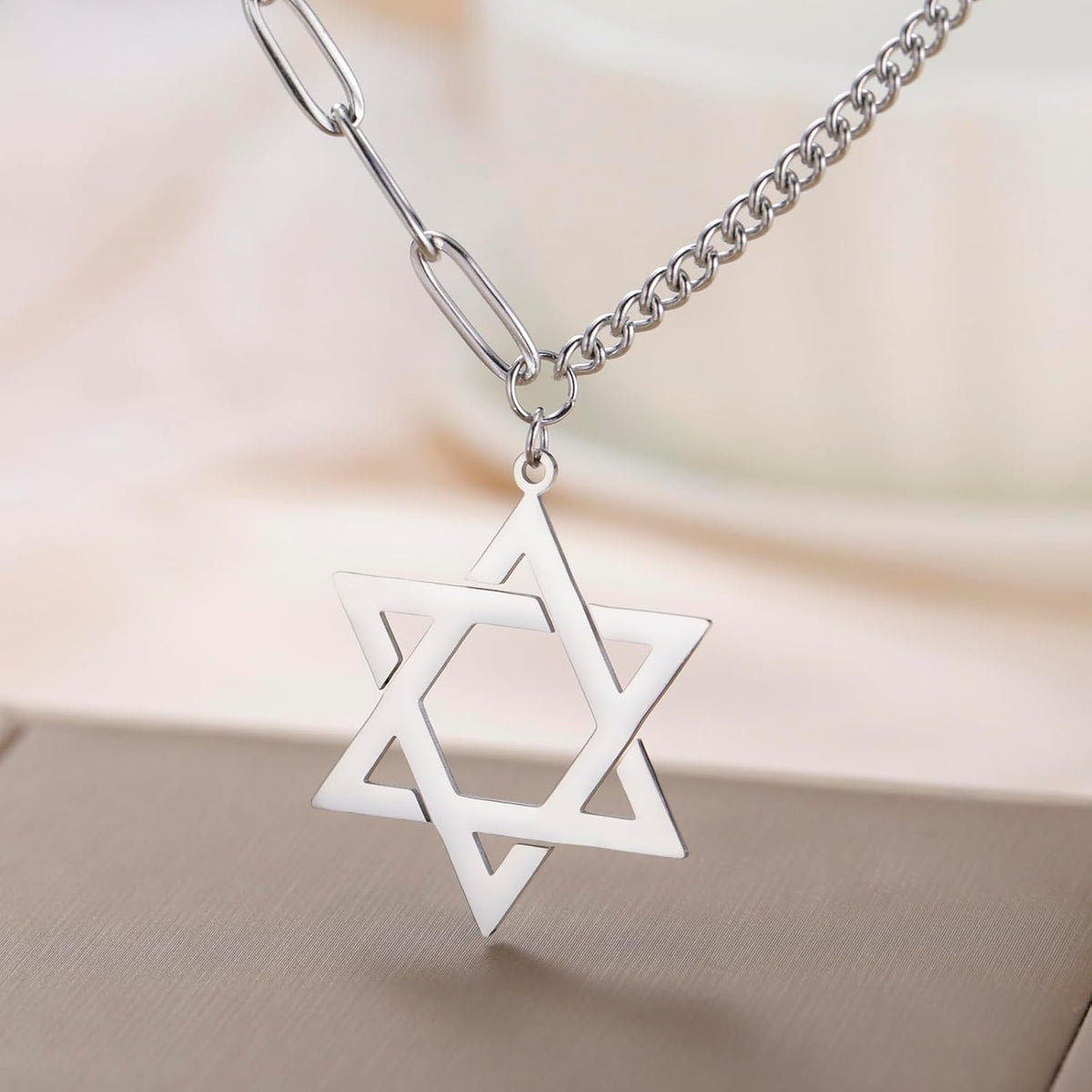 VASSAGO Halsband med davidsstjärnan, talisman, rostfritt stål, hänge, judisk sexkant, israelitiskt smycke för män