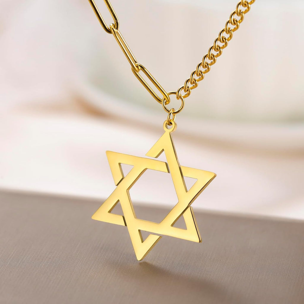 VASSAGO Halsband med davidsstjärnan, talisman, rostfritt stål, hänge, judisk sexkant, israelitiskt smycke för män