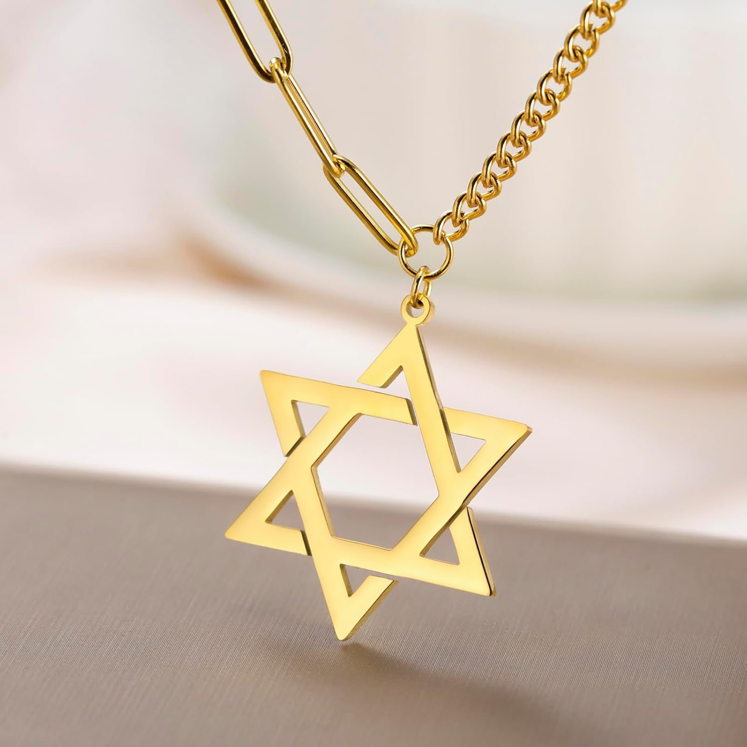 VASSAGO Halsband med davidsstjärnan, talisman, rostfritt stål, hänge, judisk sexkant, israelitiskt smycke för män