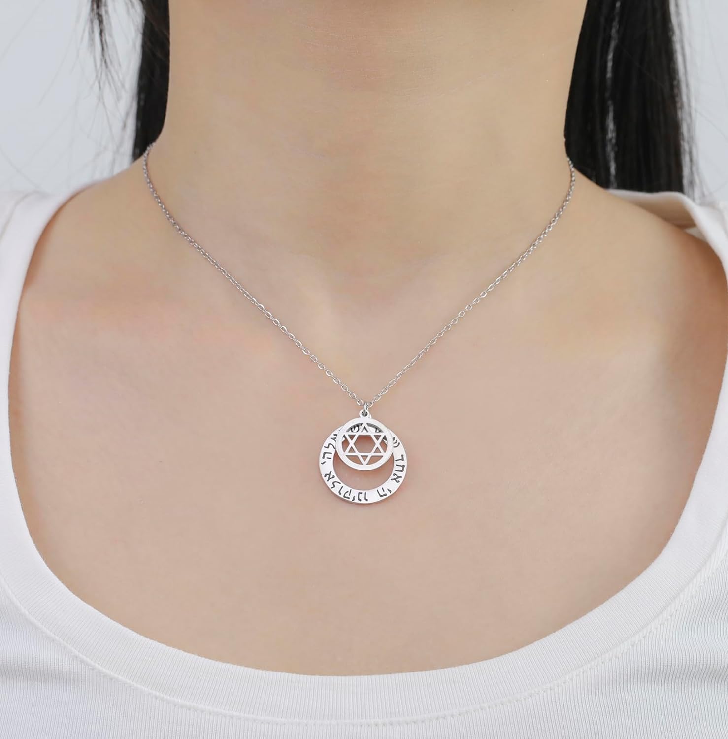Shema Israel hebreisk bön välsignelse halsband hör O Israel Davidsstjärna hänge biblisk Kabbalah judiska smycken religiös present till män kvinnor, medium, rostfritt stål, ingen ädelsten,