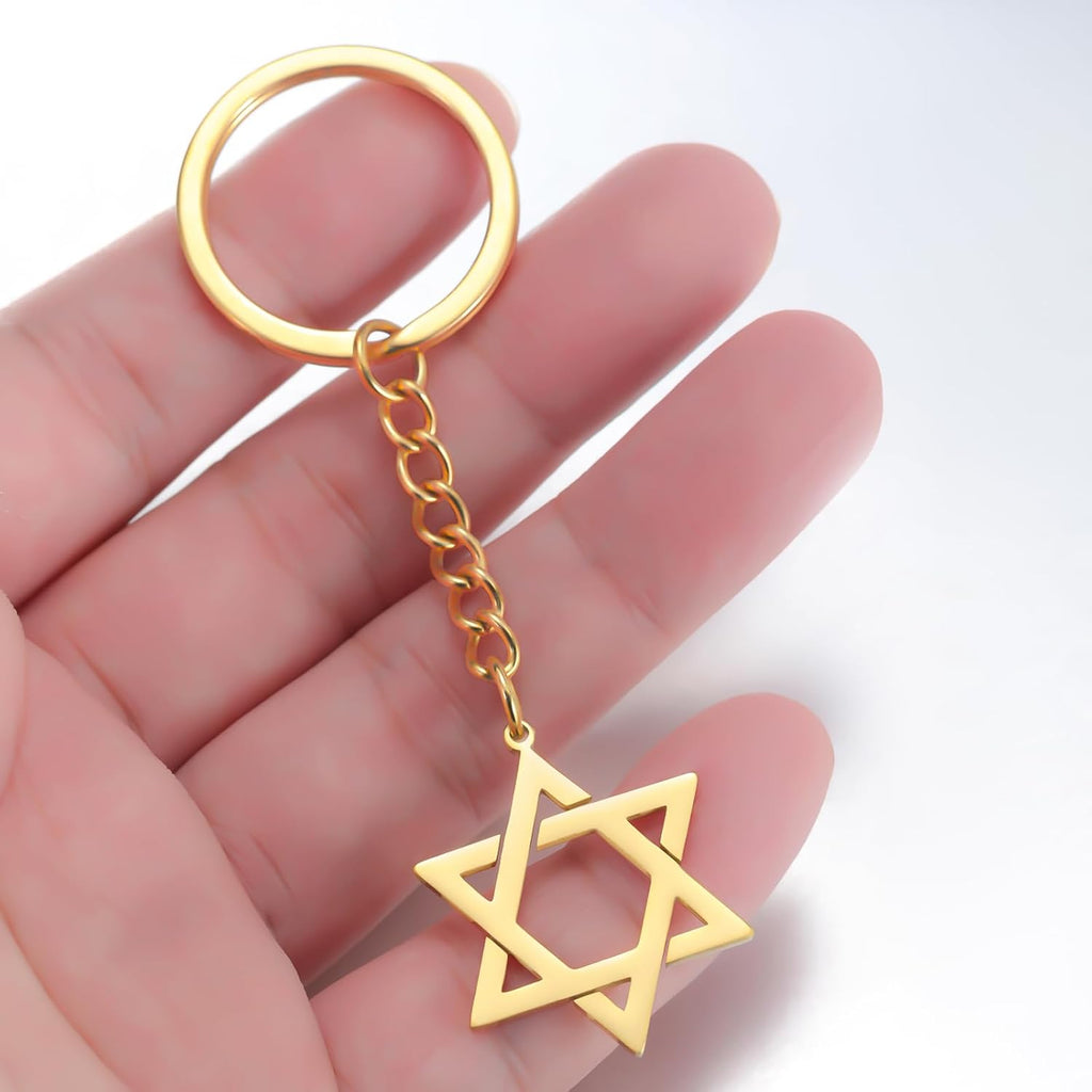 VASSAGO Davidsstjärna nyckelring för kvinnor män judisk stjärna Menorah nyckelring rostfritt stål Hanukkah nyckelring Israel religiösa smycken