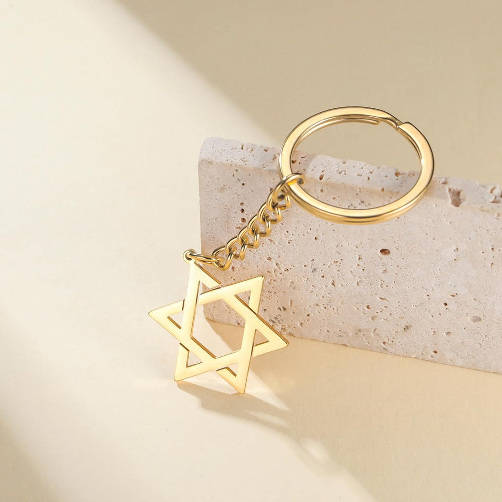VASSAGO Davidsstjärna nyckelring för kvinnor män judisk stjärna Menorah nyckelring rostfritt stål Hanukkah nyckelring Israel religiösa smycken