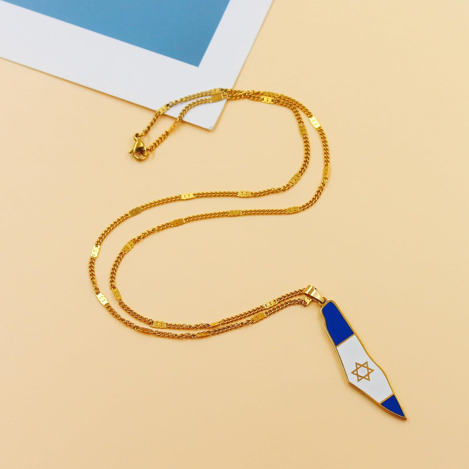 Blå och Vit Davidstjärna Israel Flagga Halsband - Israelsk Stolthet Smycken för Män YA5139