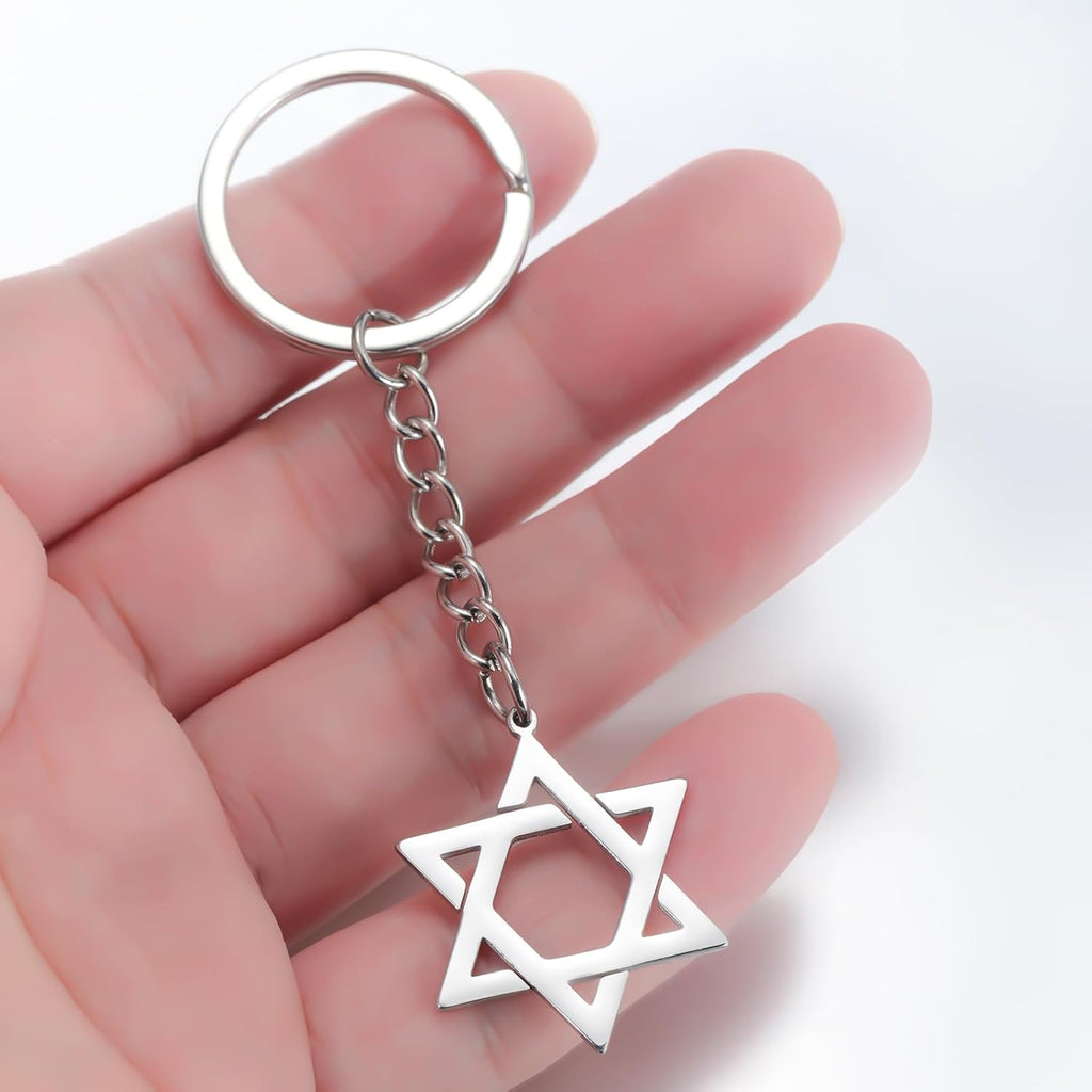 VASSAGO Davidsstjärna nyckelring för kvinnor män judisk stjärna Menorah nyckelring rostfritt stål Hanukkah nyckelring Israel religiösa smycken
