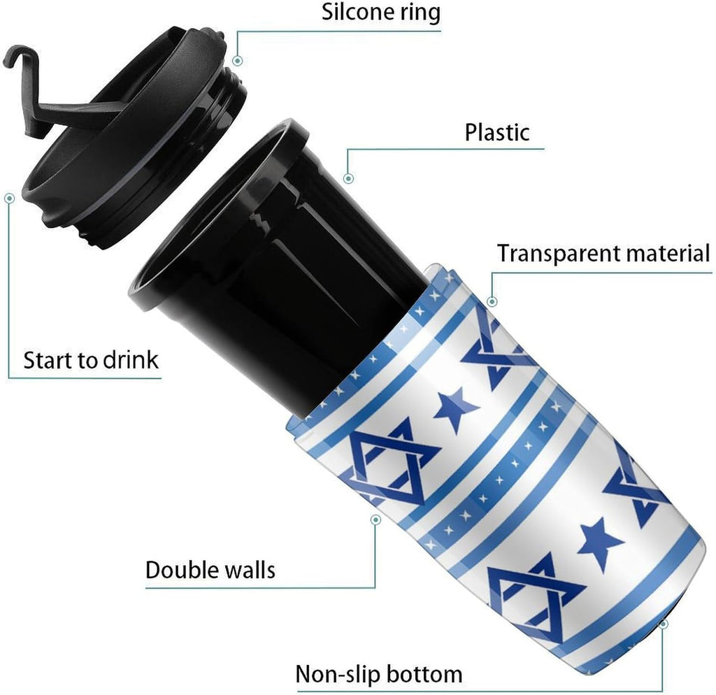 Israels flagga formad kaffemugg med lock isolerad tumlare återanvändbara resemuggar drinkkopp 350 ml