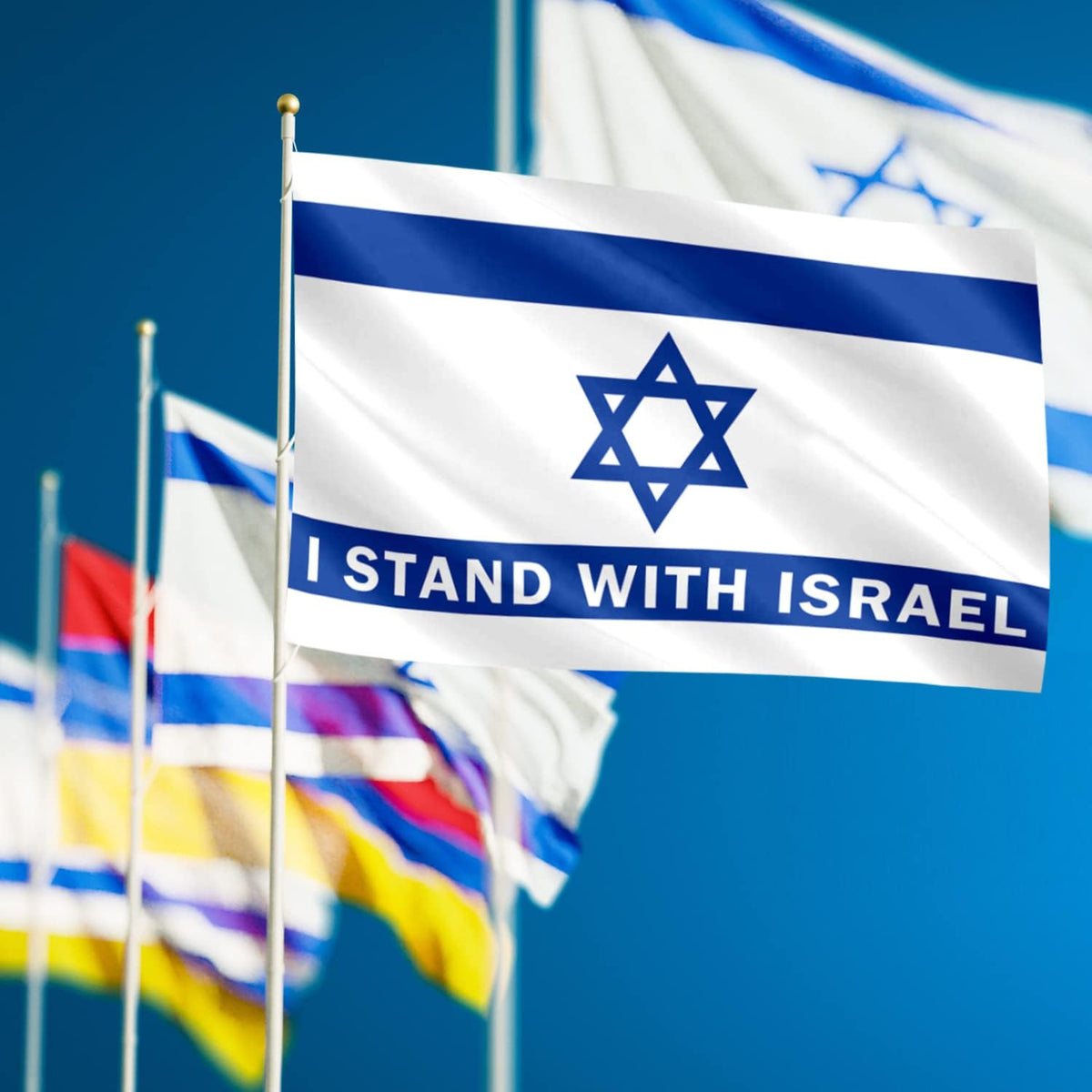 I Stand with Israels flagga 3 x 5 - Israels flagga banderoll - dubbelsydd polyester med mässingsöljetter