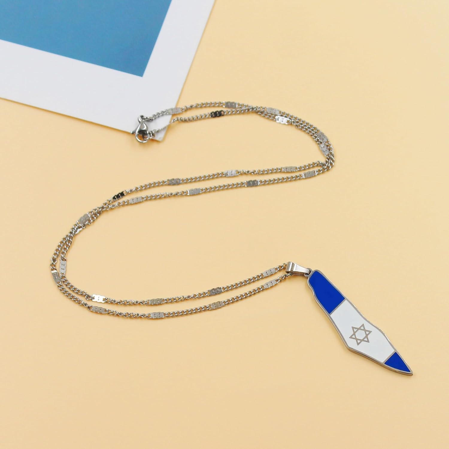 Blå och Vit Davidstjärna Israel Flagga Halsband - Israelsk Stolthet Smycken för Män YA5139