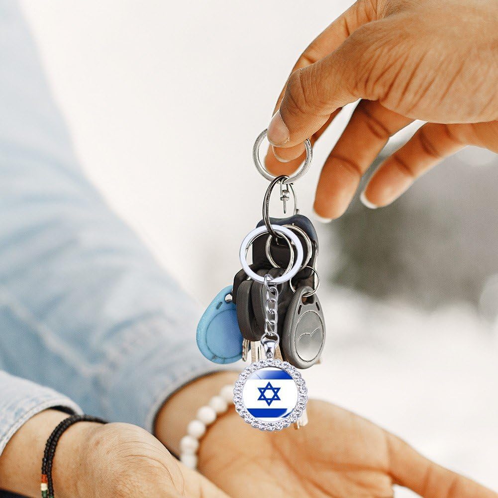 Israels nationella flagga nyckelring Israels flagga glänsande kristall nyckelring nyckelring med hänge Souvenir Accessories Mode