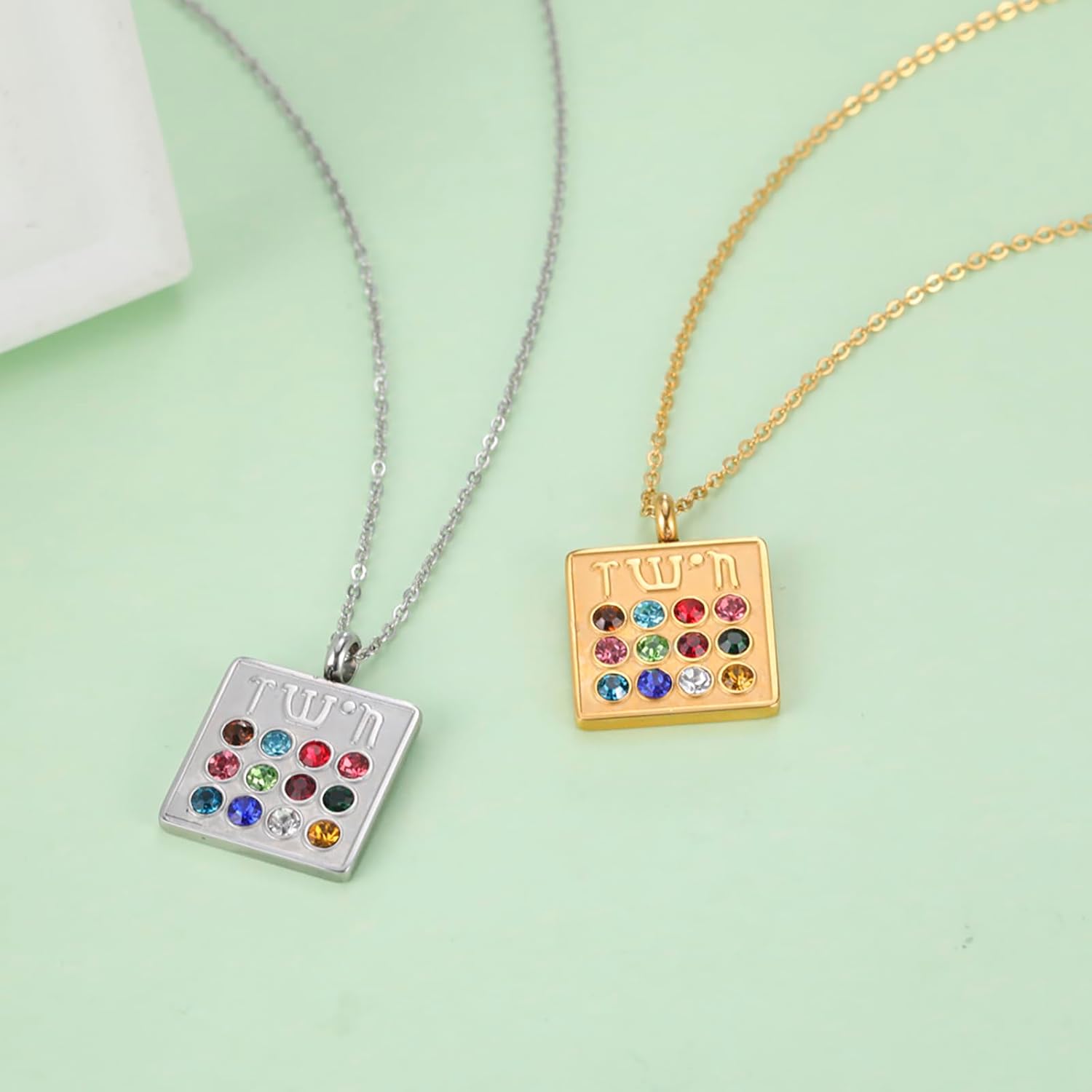 VASSAGO 12 Israels stammar bröstplatta halsband rostfritt stål hebreisk månadssten hänge amulett judiska Hoshen högpräst smycken, justerbar, rostfritt stål, ingen ädelsten, Adjustable, Rostfritt stål,