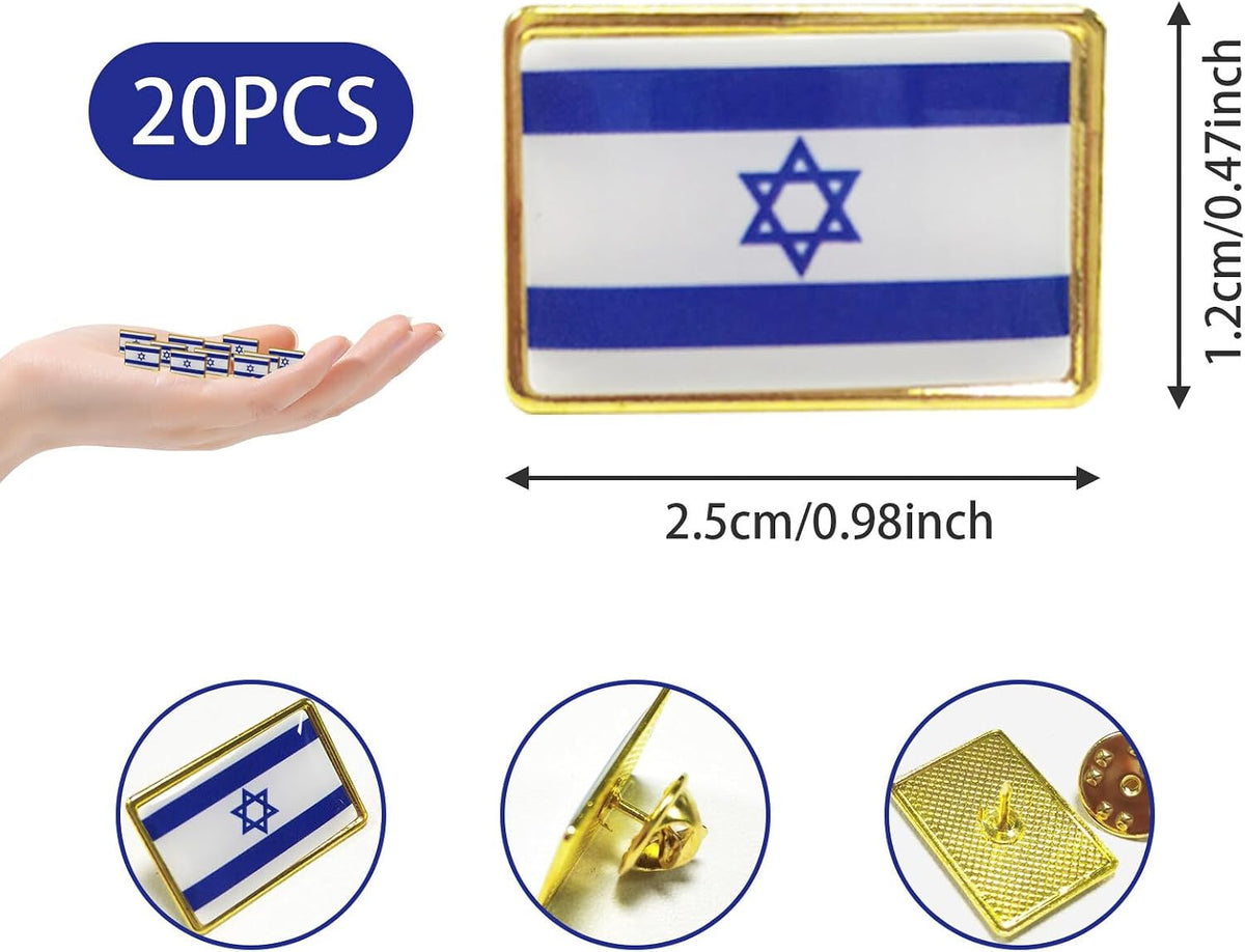 Flaggstift 20 st Israels flaggstift bulk metall israelisk brosch bricka souvenir gits för män kvinnor på kläder väskor hattar ryggsäck 2,5 x 1,2 cm, 1 x 0,2 tum., En storlek, Metall