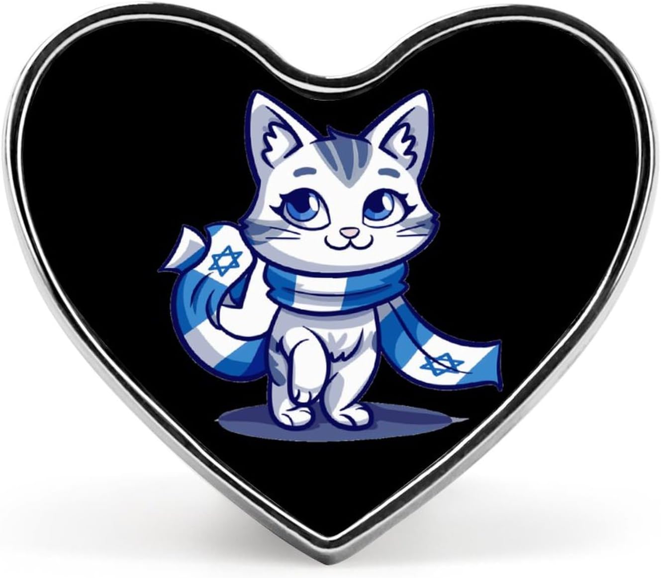 Israel patriotisk katt Israel flagga bricka hjärtform söt brosch nål knapp märken för ryggsäck jackor hattar dekor