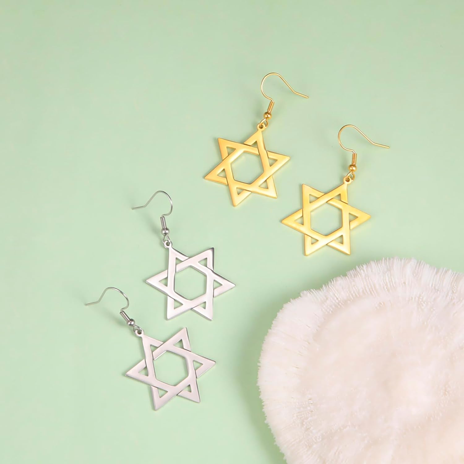 VASSAGO Davidsstjärna örhängen för kvinnor judisk stjärna med kors hängande droppörhängen rostfritt stål sexspetsiga stjärnörhängen Israel religiös judisk Hanukkah smyckesgåva